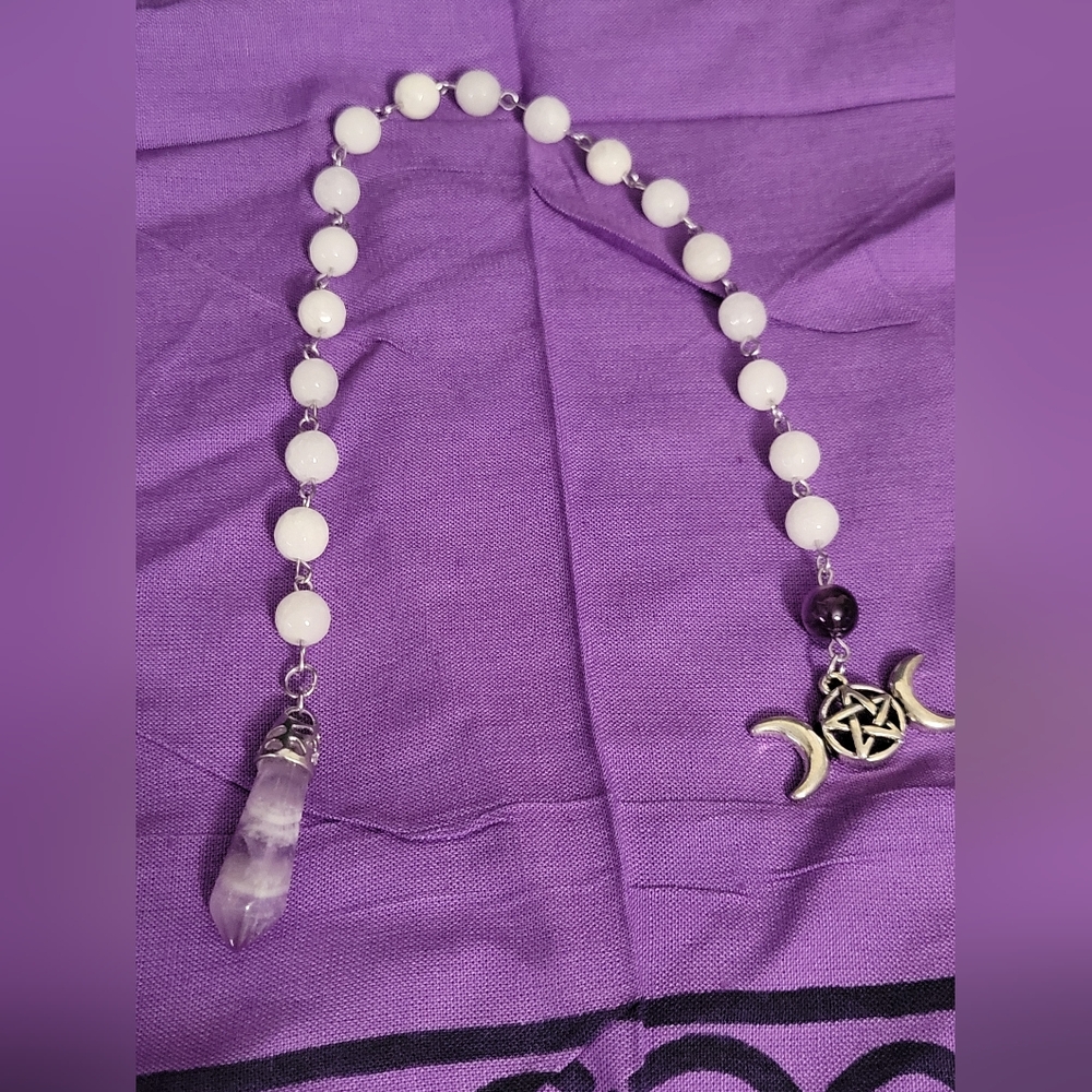 Moonstone & Amethyst Pendulum Division Tool – Triple Moon Charm Design